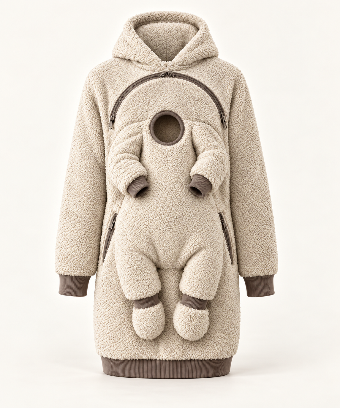 Ivory teddy fleece Nest Hoodie with baby pouch